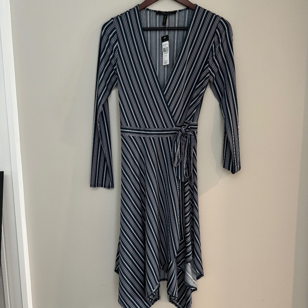 NWT BCBGMaxazria XS Wrap A line dress Striped multi blue